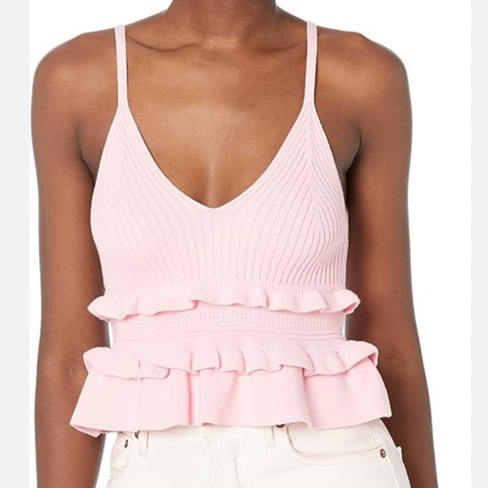 BCBgeneration light pink knit ruffle sweater tank top